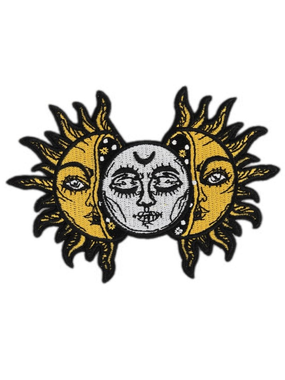 Celestial Sun Moon Face Iron On Patch Mystical Embroidered Applique